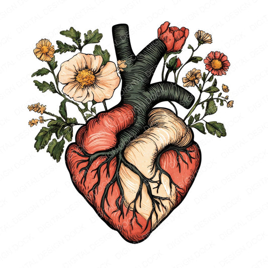 Vintage Floral Human Heart A fussy cut sheet in US Letter format showing all 12 designs on one printable page