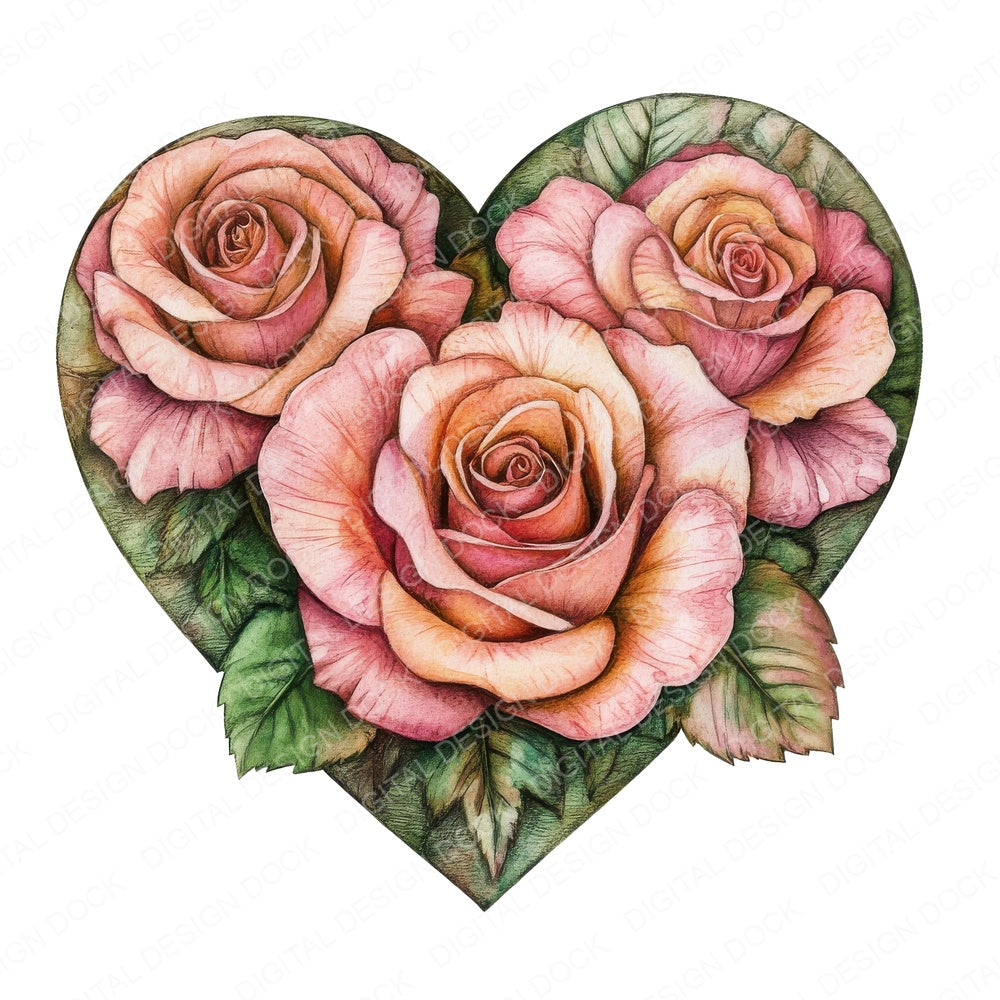 Vintage Heart Shaped Roses fussy cut sheet in US Letter format showing all 12 designs on one printable page