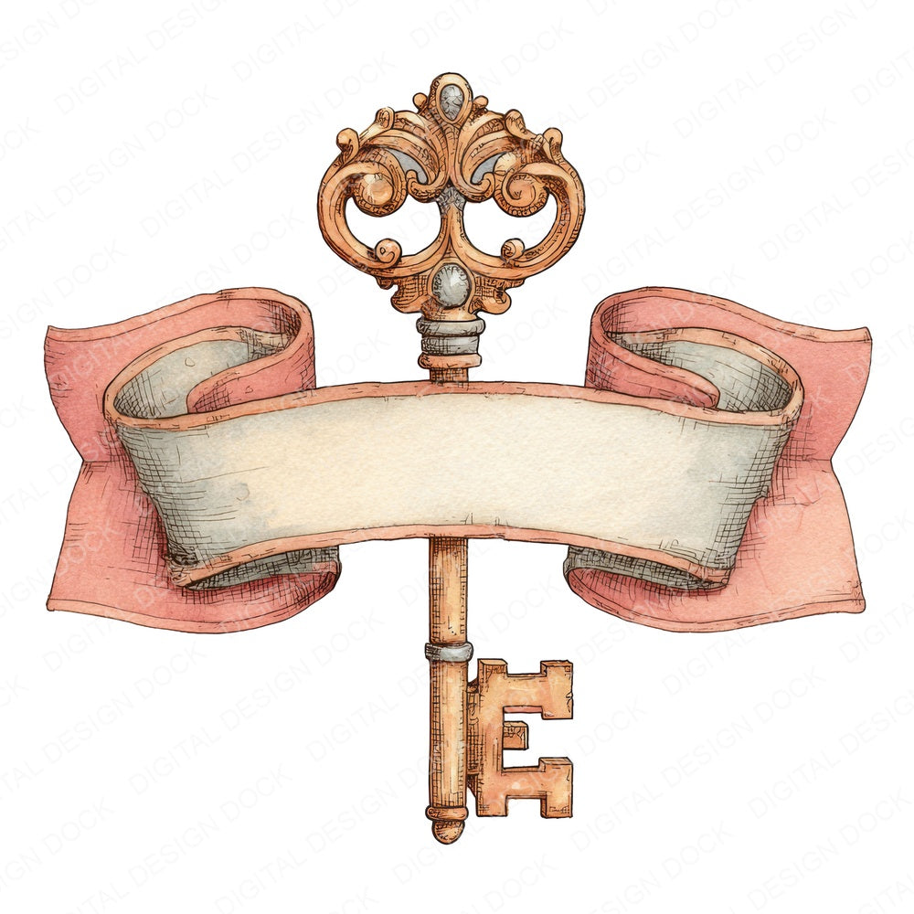 Vintage Key Scroll Banner fussy cut sheet in US Letter format showing all 12 designs on one printable page