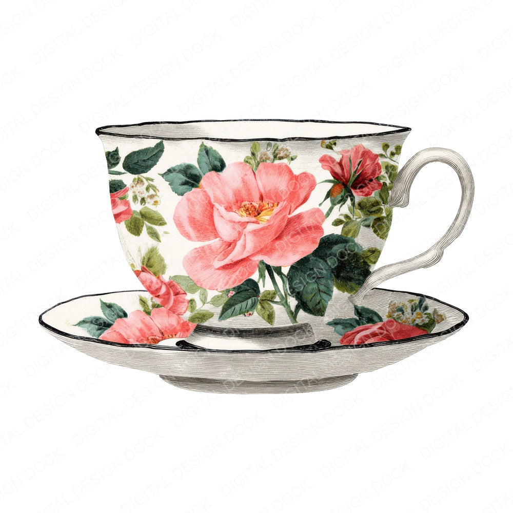 Vintage Teacup Rose fussy cut sheet in US Letter format showing all 12 designs on one printable page