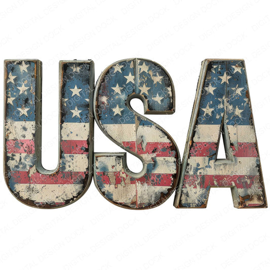 Vintage USA Flag Motif Letters fussy cut sheet in US Letter format showing all 12 designs on one printable page