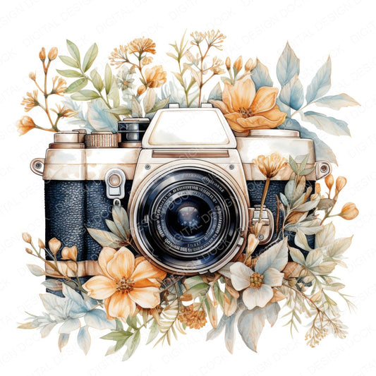 Vintage Wildflower Camera fussy cut sheet in US Letter format showing all 12 designs on one printable page