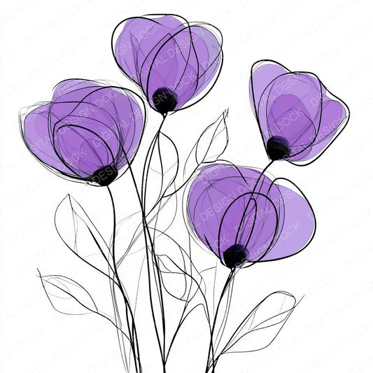 Violet Purple Abstract Flowers fussy cut sheet in US Letter format showing all 12 designs on one printable page