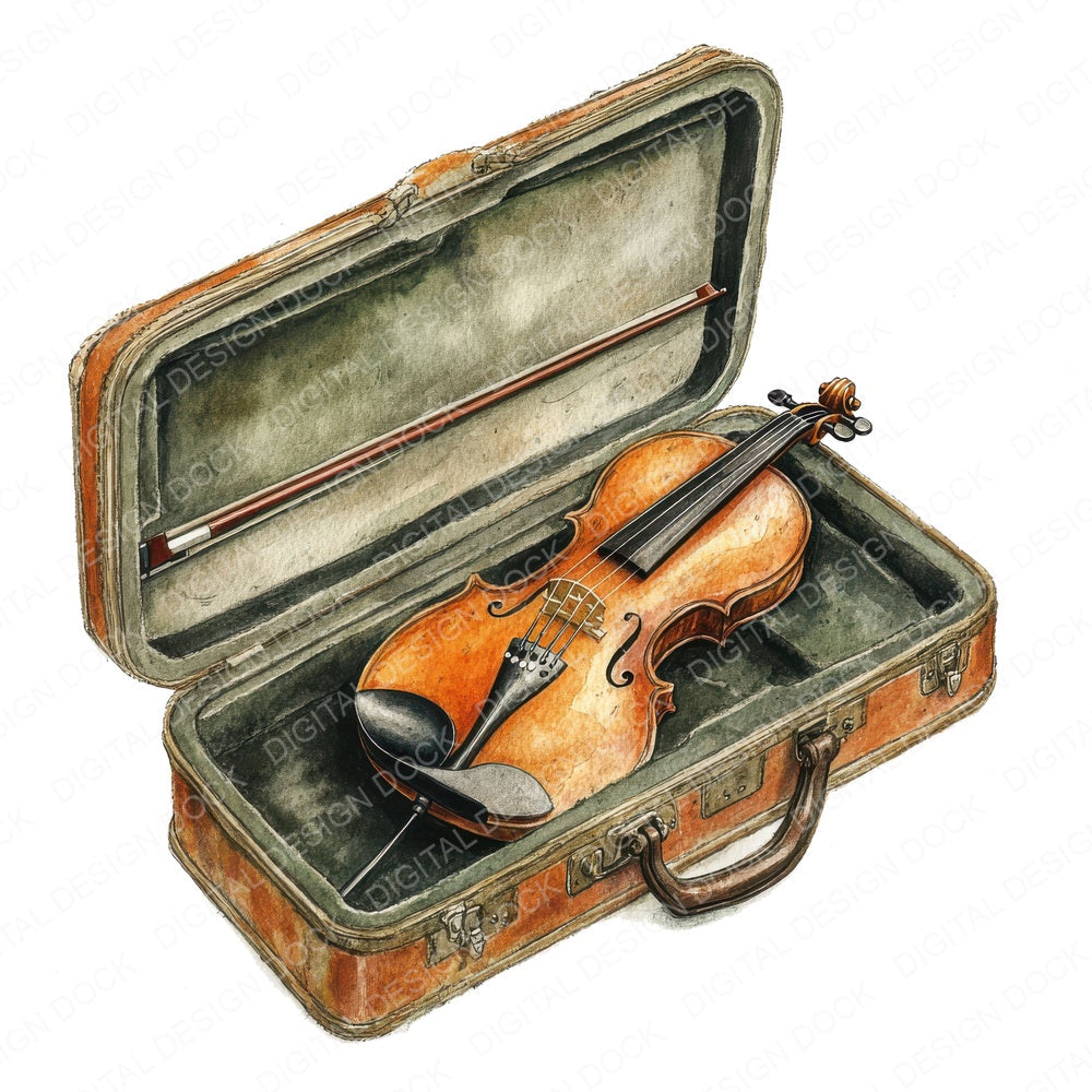 Violin in Velvet Case fussy cut sheet in US Letter format showing all 12 designs on one printable page