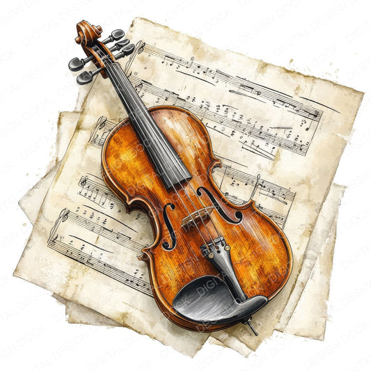 Violin on Music Sheet fussy cut sheet in US Letter format showing all 12 designs on one printable page