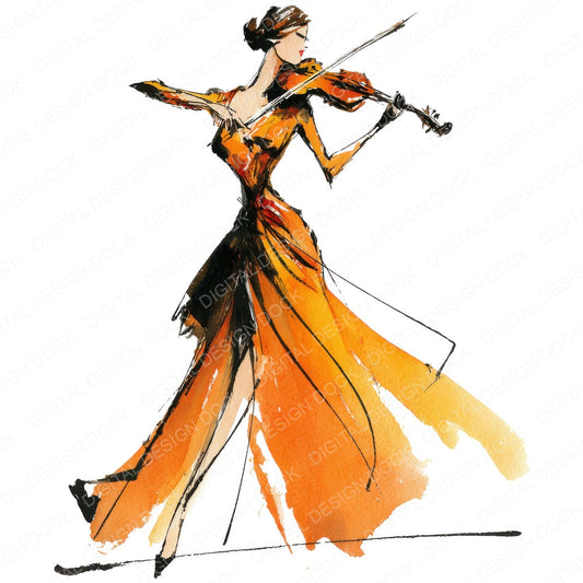 Violinist Performance Woman fussy cut sheet in US Letter format showing all 12 designs on one printable page