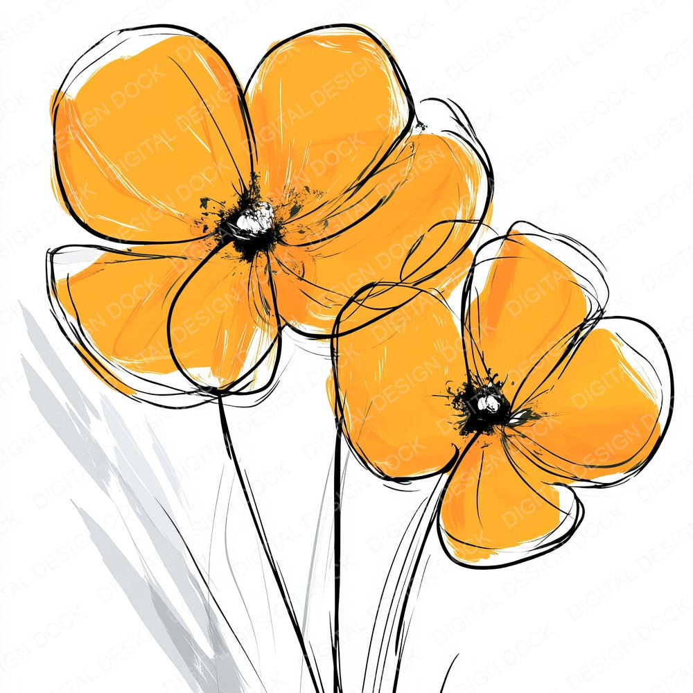 Vivid Orange Abstract Flowers Clipart Set (DDD006957)
