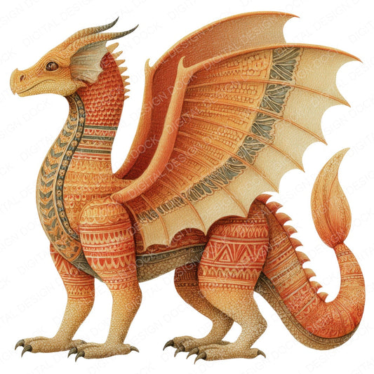 Watercoloour Dragon Perched fussy cut sheet in US Letter format showing all 12 designs on one printable page