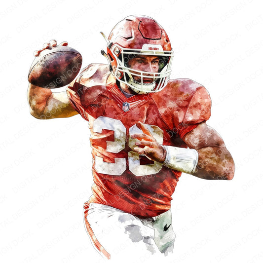 Watercolour American Football Player fussy cut sheet in US Letter format showing all 12 designs on one printable page