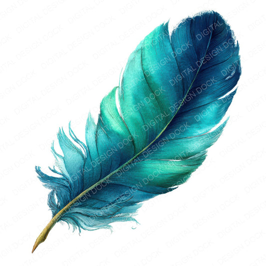 Watercolour Aqua Feather fussy cut sheet in US Letter format showing all 12 designs on one printable page