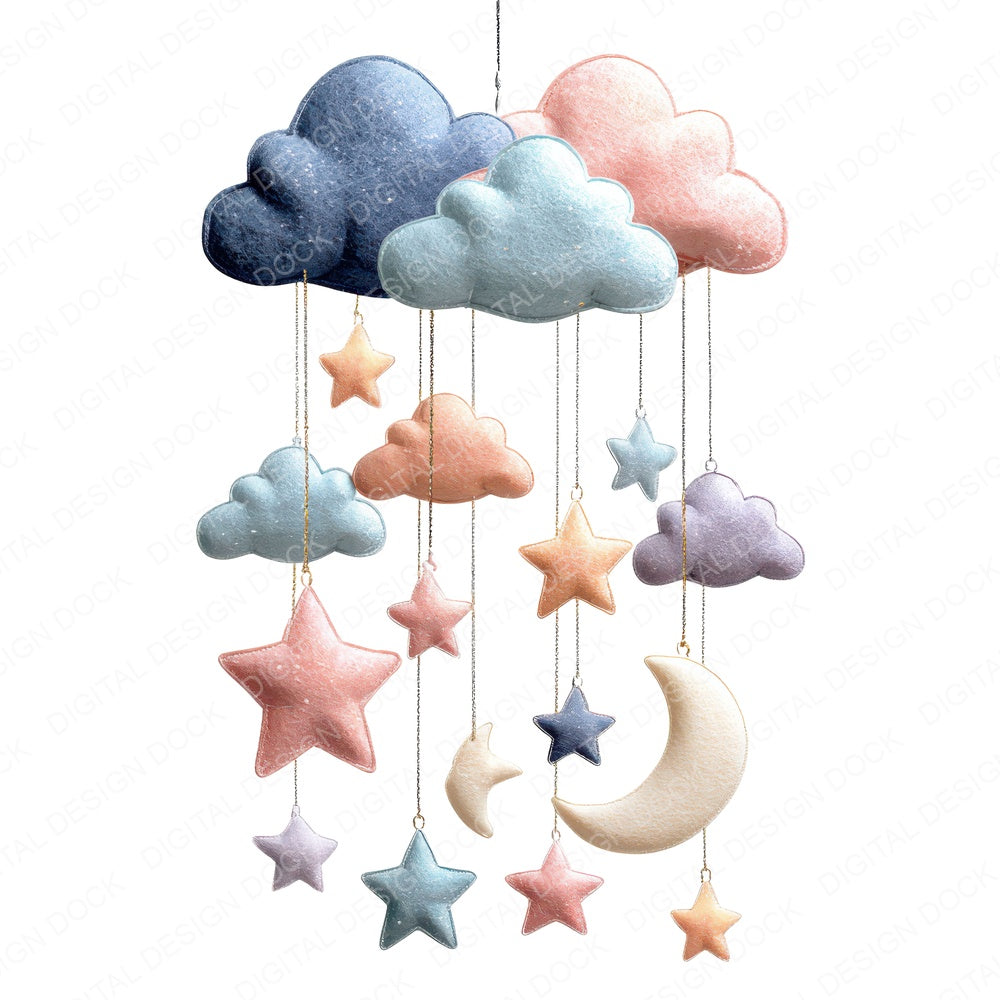 Watercolour Baby Mobile fussy cut sheet in US Letter format showing all 12 designs on one printable page