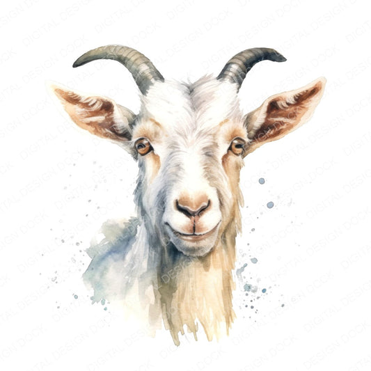 Watercolour Billy Goat Portrait fussy cut sheet in US Letter format showing all 12 designs on one printable page