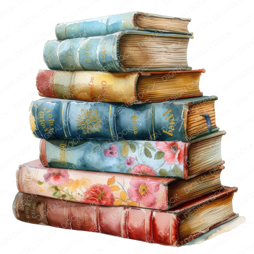 Watercolour Book Pile Clipart Set (DDD006992)