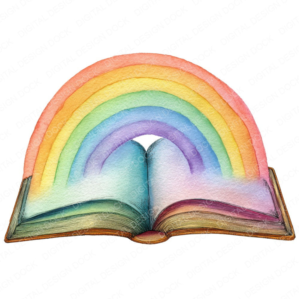 Watercolour Book with Rainbow fussy cut sheet in US Letter format showing all 12 designs on one printable page