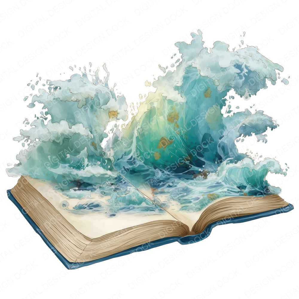 Watercolour Book with Waves fussy cut sheet in US Letter format showing all 12 designs on one printable page