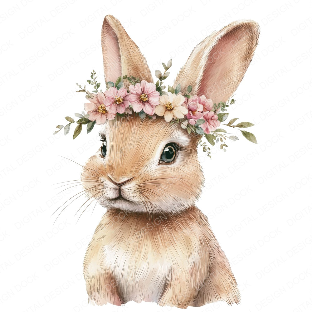 Watercolour Bunny Floral Portrait fussy cut sheet in US Letter format showing all 12 designs on one printable page