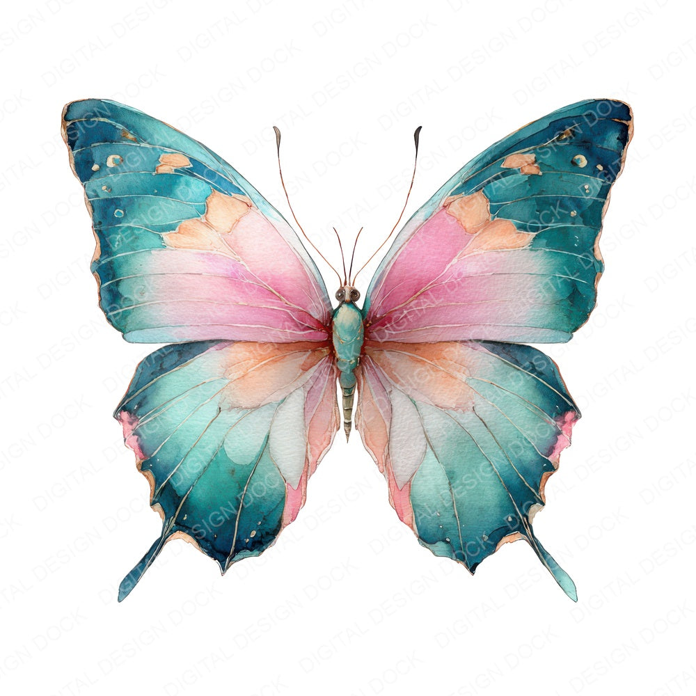 Watercolour Butterfly fussy cut sheet in US Letter format showing all 12 designs on one printable page