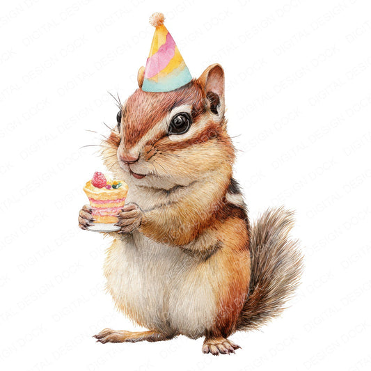 Watercolour Chipmunk Birthday fussy cut sheet in US Letter format showing all 12 designs on one printable page
