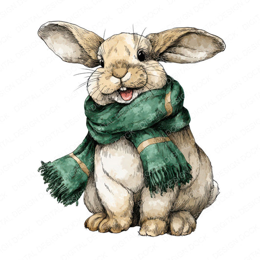 Watercolour Christmas Rabbit Christmas Scarf fussy cut sheet in US Letter format showing all 12 designs on one printable page