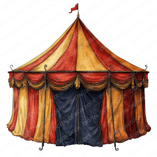 Watercolour Circus Tent fussy cut sheet in US Letter format showing all 12 designs on one printable page