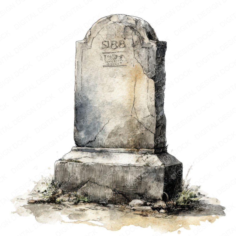 Watercolour Cracked Gravestone Clipart Set (DDD007071)