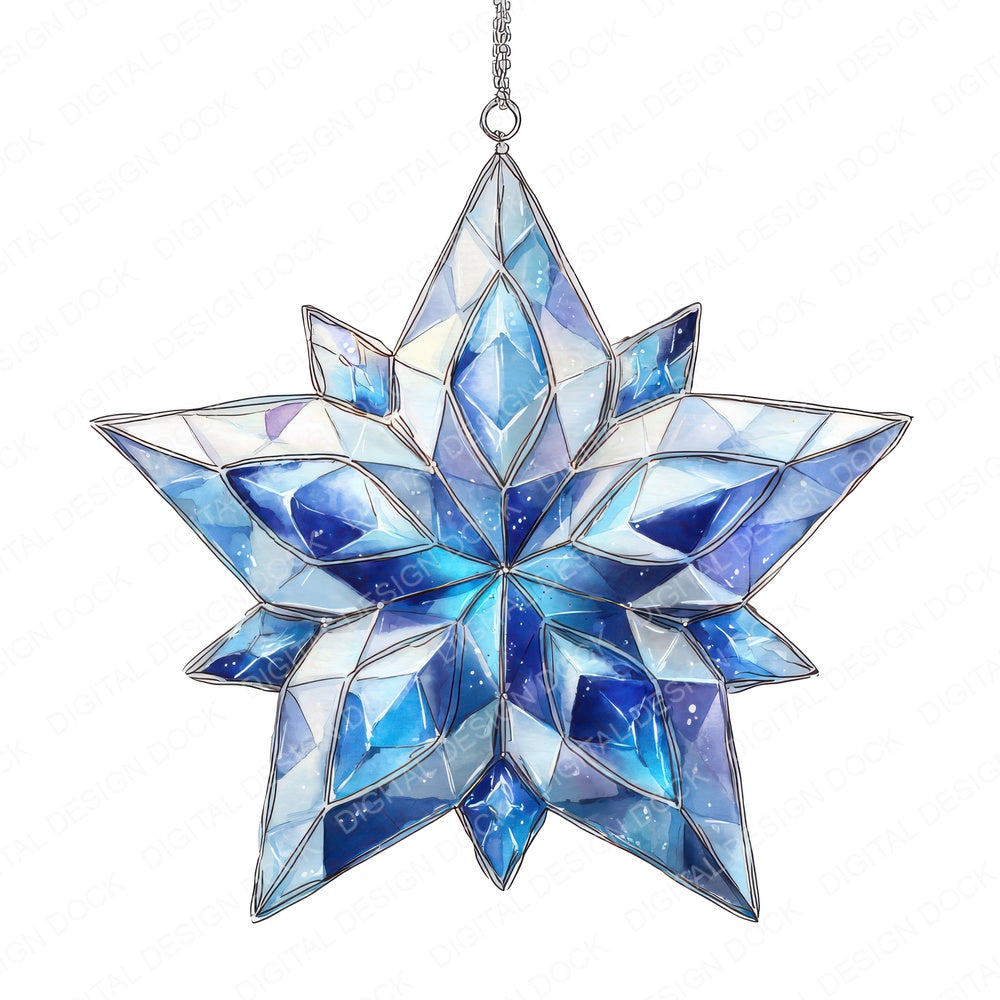 Watercolour Crystal Star fussy cut sheet in US Letter format showing all 12 designs on one printable page