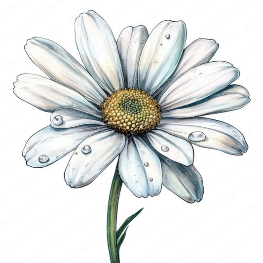 Watercolour Daisy fussy cut sheet in US Letter format showing all 12 designs on one printable page