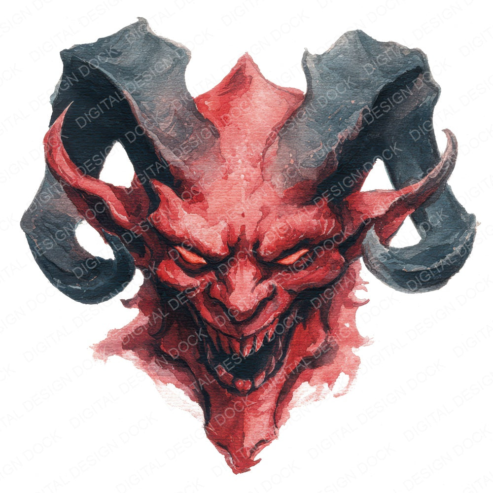 Watercolour Demon Horns fussy cut sheet in US Letter format showing all 12 designs on one printable page