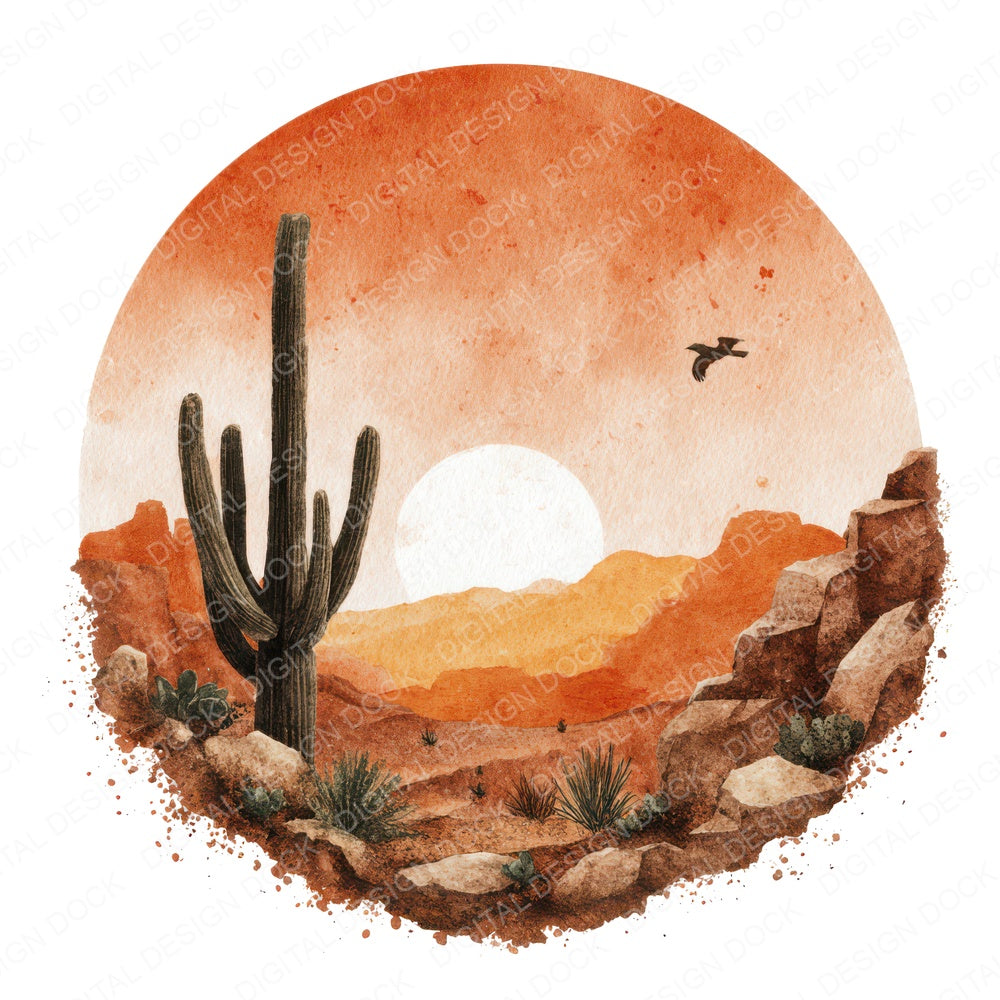 Watercolour Desert Circle fussy cut sheet in US Letter format showing all 12 designs on one printable page