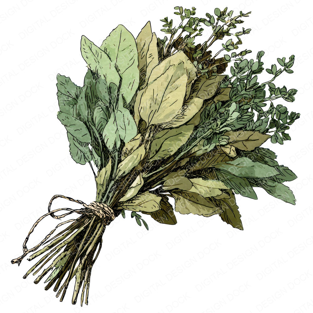 Watercolour Dried Herbs fussy cut sheet in US Letter format showing all 12 designs on one printable page