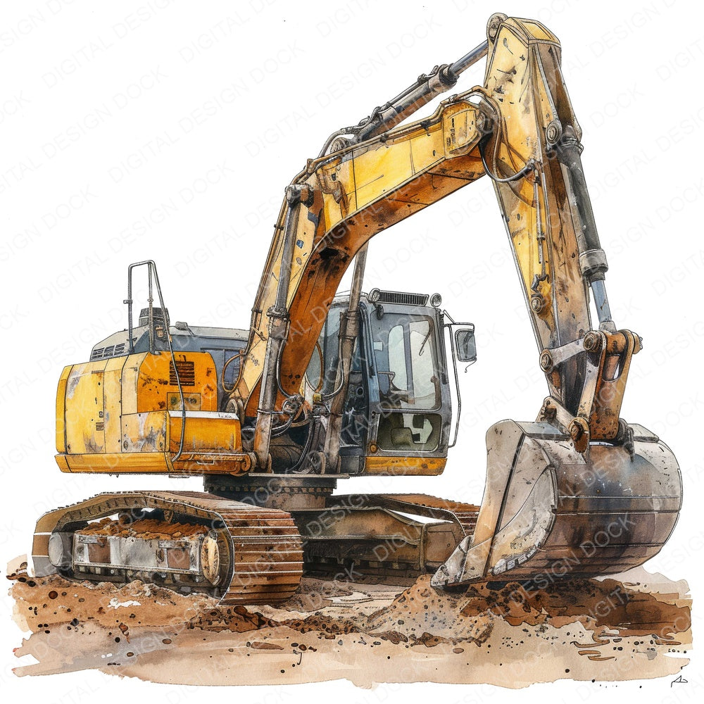 Watercolour Excavator Clipart Set (DDD007107)