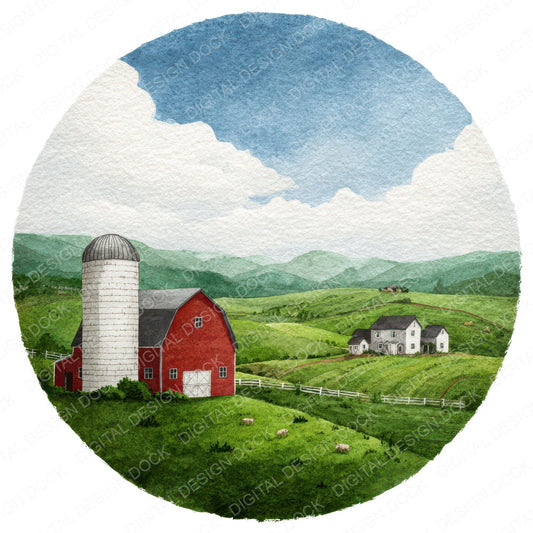 Watercolour Farm Circle Clipart Set (DDD008539)