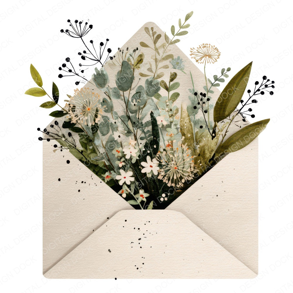 Watercolour Floral Envelope fussy cut sheet in US Letter format showing all 12 designs on one printable page