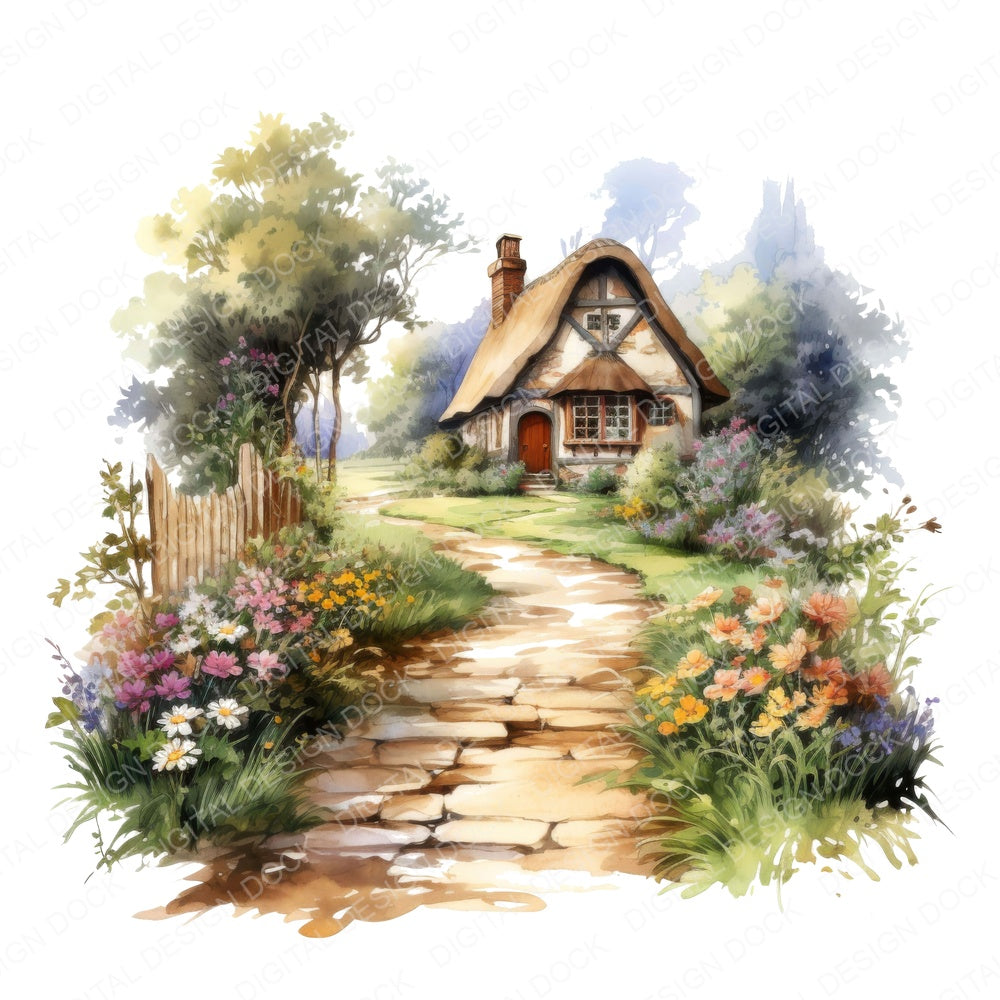 Watercolour Flower Lined Path fussy cut sheet in US Letter format showing all 12 designs on one printable page