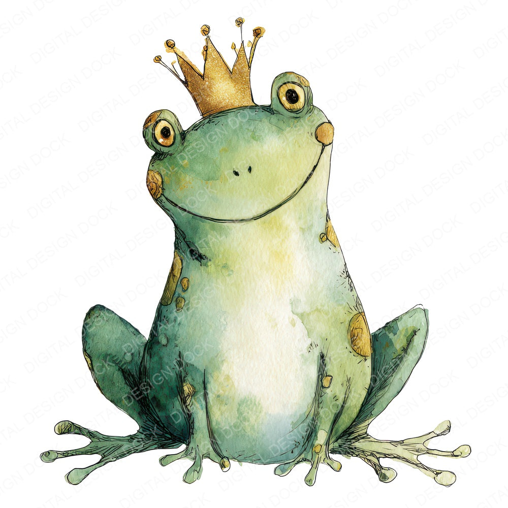 Watercolour Frog Crown fussy cut sheet in US Letter format showing all 12 designs on one printable page
