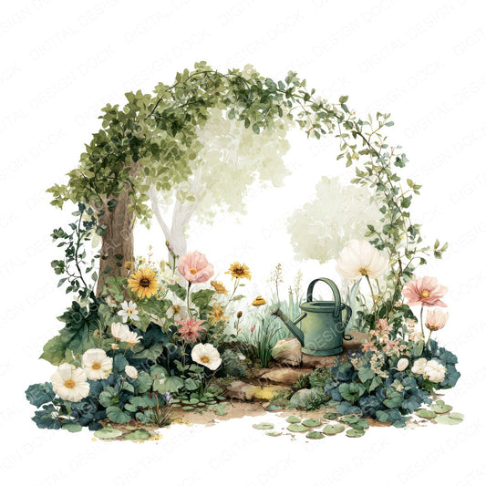 Watercolour Garden Circle Clipart Set (DDD008705)
