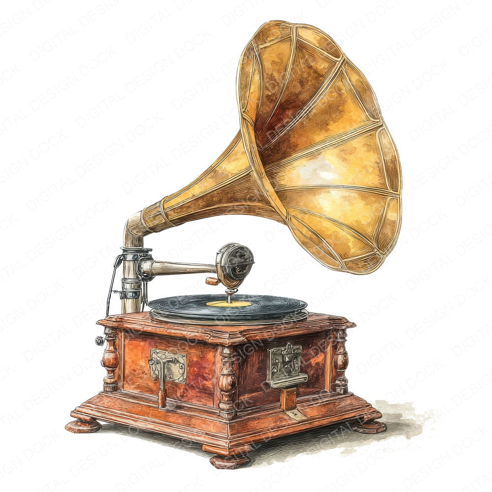 Watercolour Gramophone Clipart Set (DDD007149)