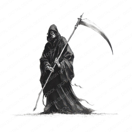 Watercolour Grim Reaper fussy cut sheet in US Letter format showing all 12 designs on one printable page