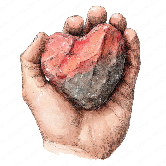 Watercolour Hand with Stone fussy cut sheet in US Letter format showing all 12 designs on one printable page