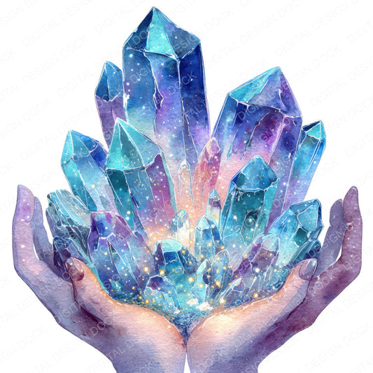 Watercolour Hands with Crystal fussy cut sheet in US Letter format showing all 12 designs on one printable page