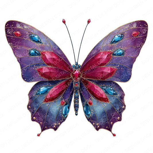 Watercolour Jewelled Butterfly fussy cut sheet in US Letter format showing all 12 designs on one printable page