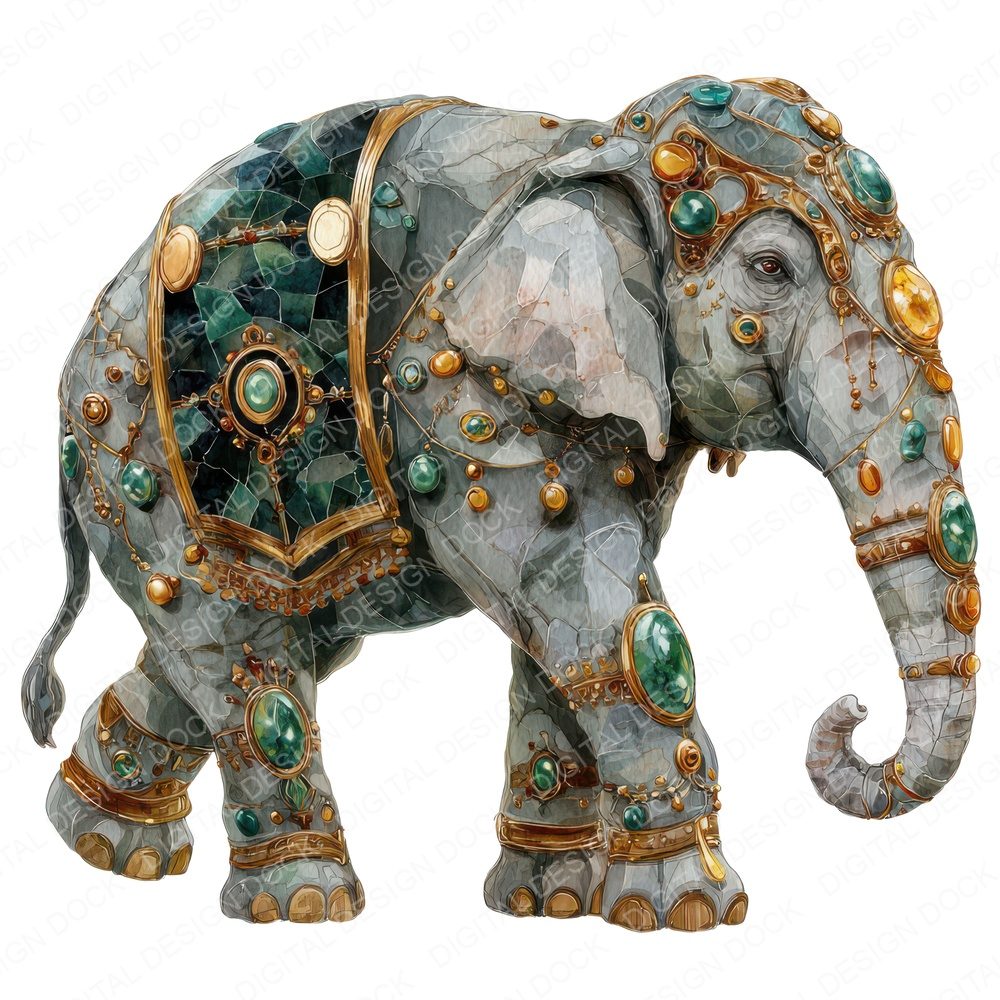 Watercolour Jewelled Elephant Clipart Set (DDD007183)