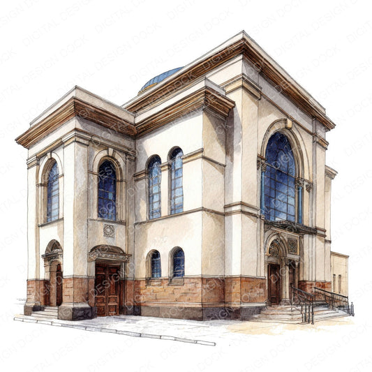 Watercolour Jewish Synagogue fussy cut sheet in US Letter format showing all 12 designs on one printable page
