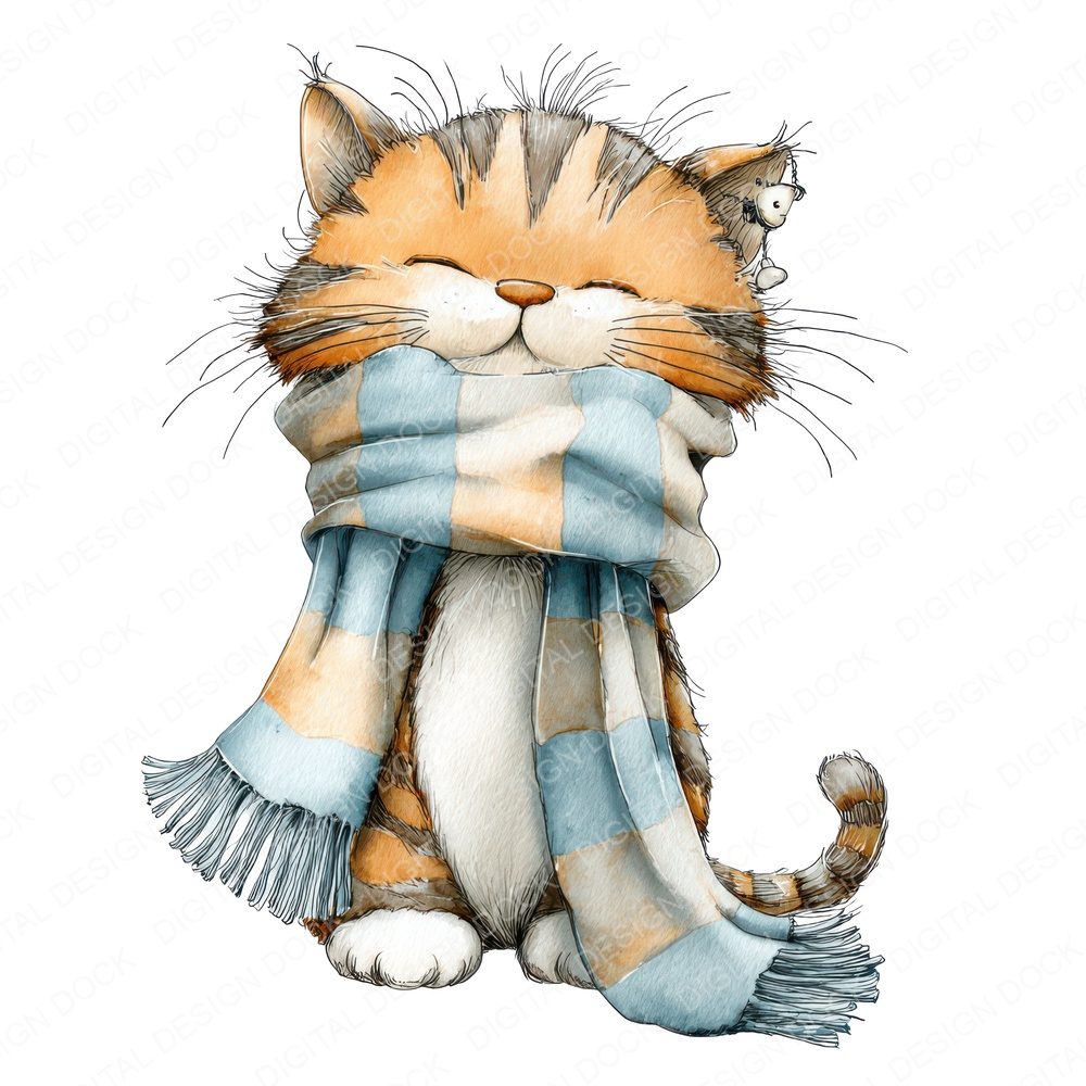 Watercolour Kitten Scarf Clipart Set (DDD007191)