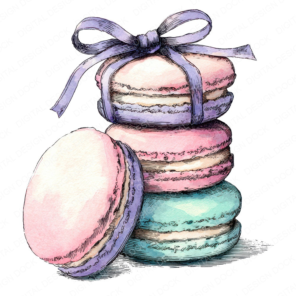 Watercolour Macaron Stack fussy cut sheet in US Letter format showing all 12 designs on one printable page