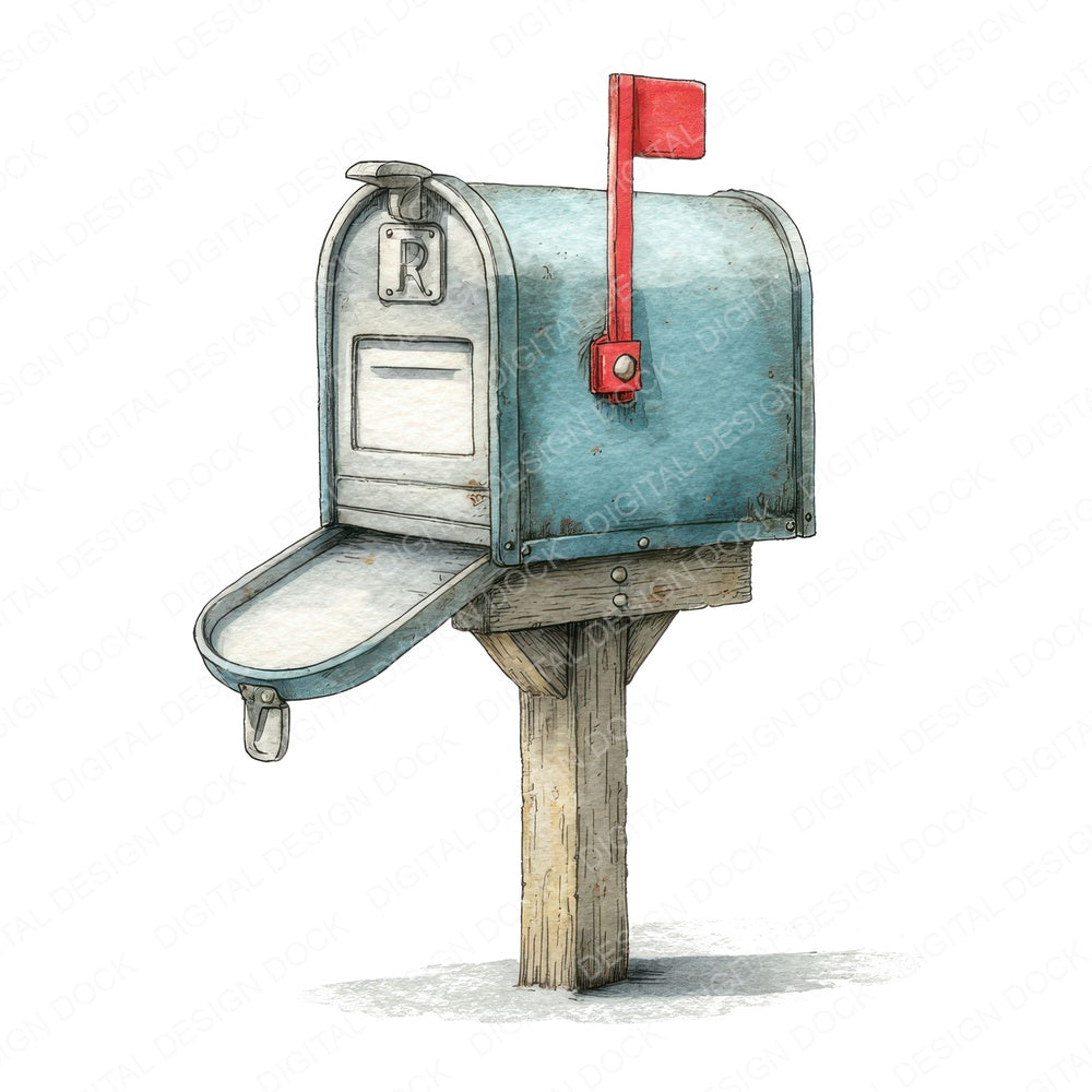 Watercolour Mailbox Flag fussy cut sheet in US Letter format showing all 12 designs on one printable page
