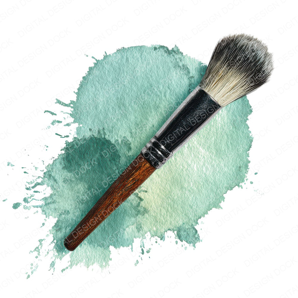 Watercolour Makeup Brush Mint fussy cut sheet in US Letter format showing all 12 designs on one printable page