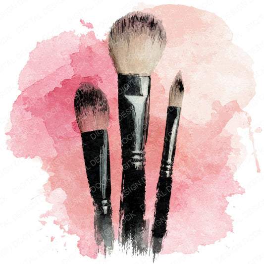 Watercolour Makeup Brushes Pink fussy cut sheet in US Letter format showing all 12 designs on one printable page