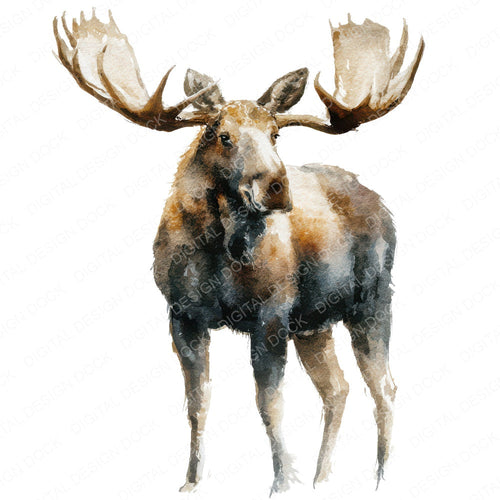 Single Watercolour Moose Antlers clipart design shown full size