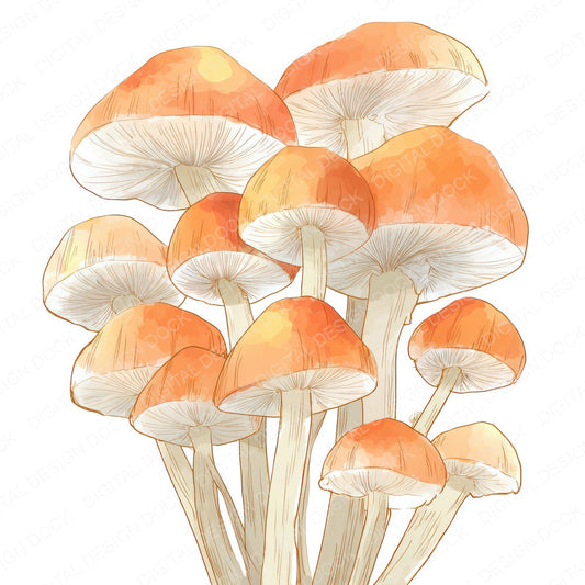 Watercolour Mushroom Cluster fussy cut sheet in US Letter format showing all 12 designs on one printable page